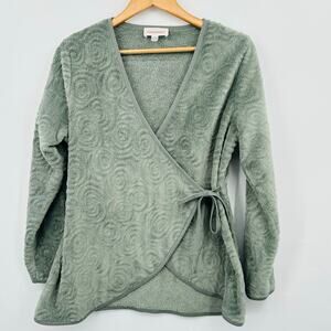 Stan Herman Wrap Front Robe Venetian Swirls Plush Bed Jacket Womens Small GREEN